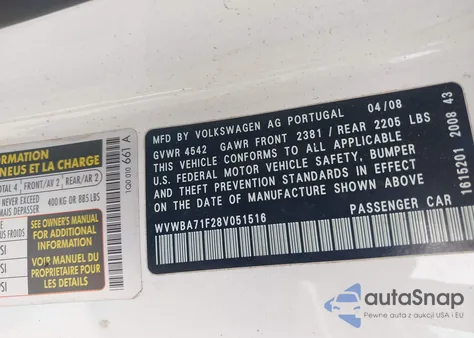 2008 Volkswagen Eos Komfort z USA, uszkodzony, nr VIN WVWBA71F28V051516